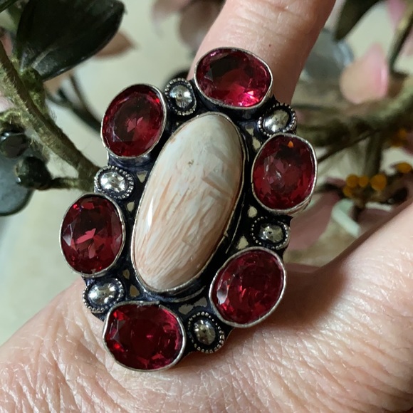 Vintage 925 scolecite garnet ring - Picture 4 of 6